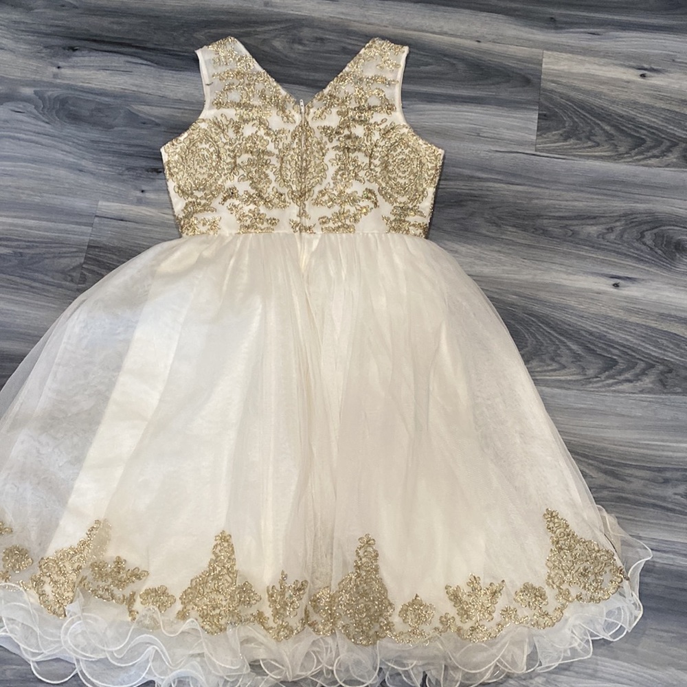 Ivory Gold Mid Knee Dress Size 16 Girls - Picture 5 of 7